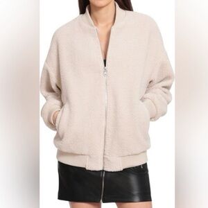 Avec Les Filles Cream Teddy Bomber Jacket